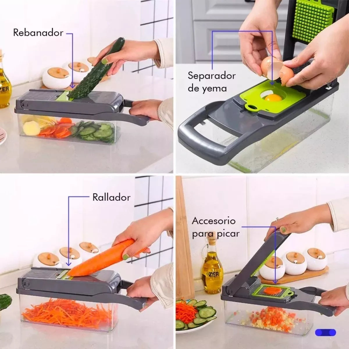 Multi Picador de Vegetales 15 en 1 con Contenedor